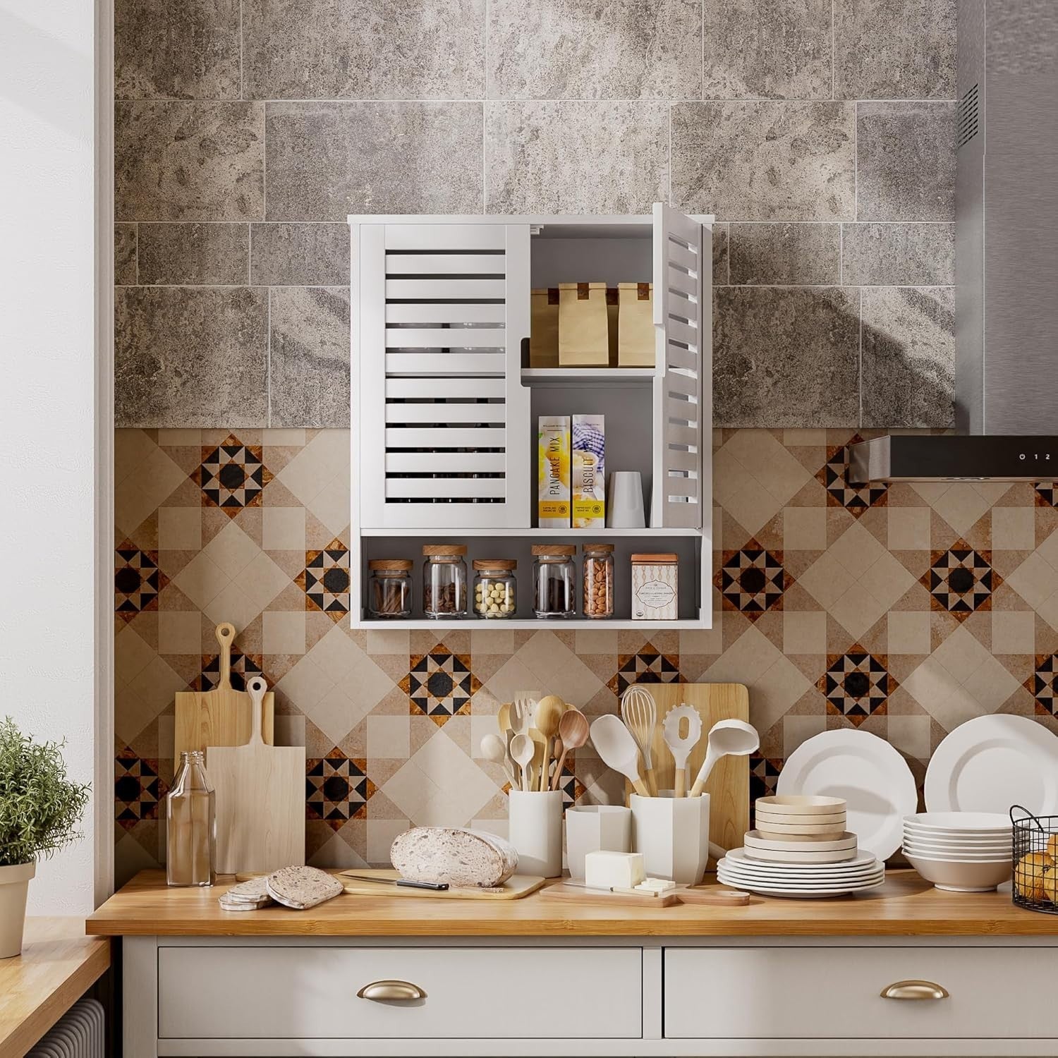 Wall Mounted Bathroom Cabinet White – 2 Door, Adjustable Shelves, Space Saver