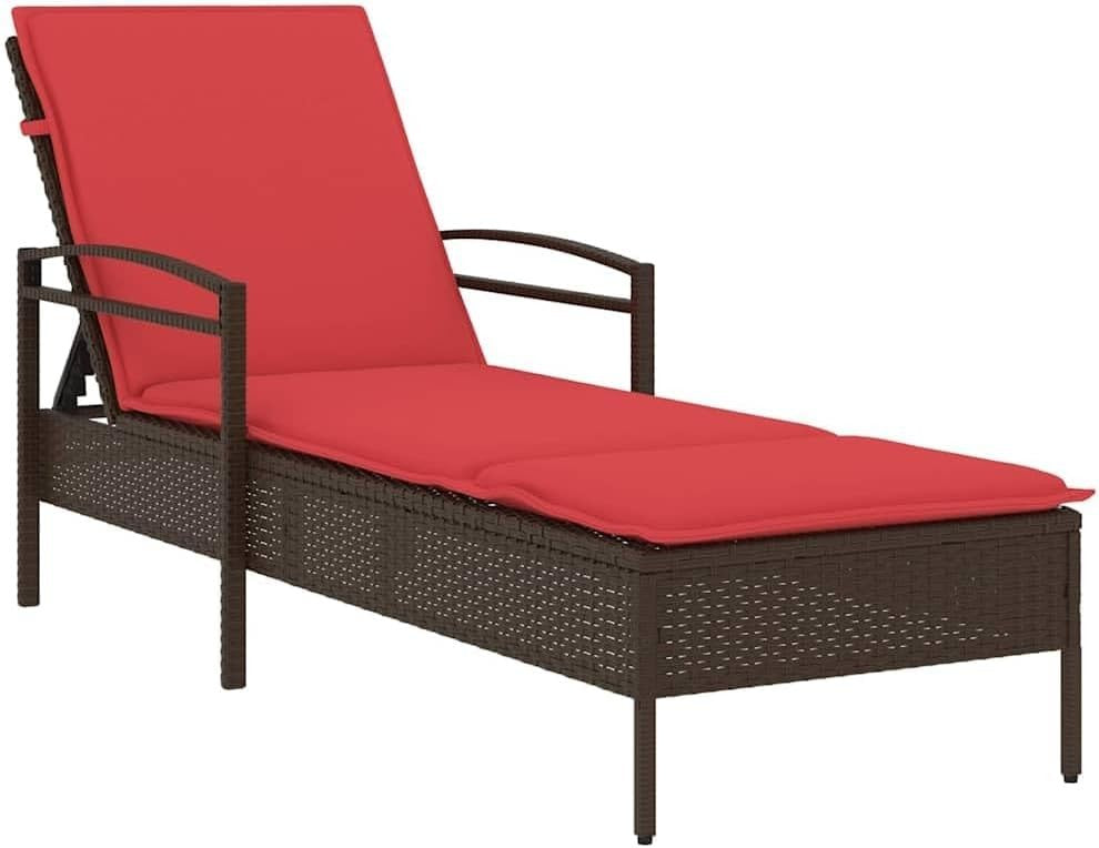 Adjustable Outdoor Sun Lounger with Cushion Weather-Resistant PE Rattan Patio