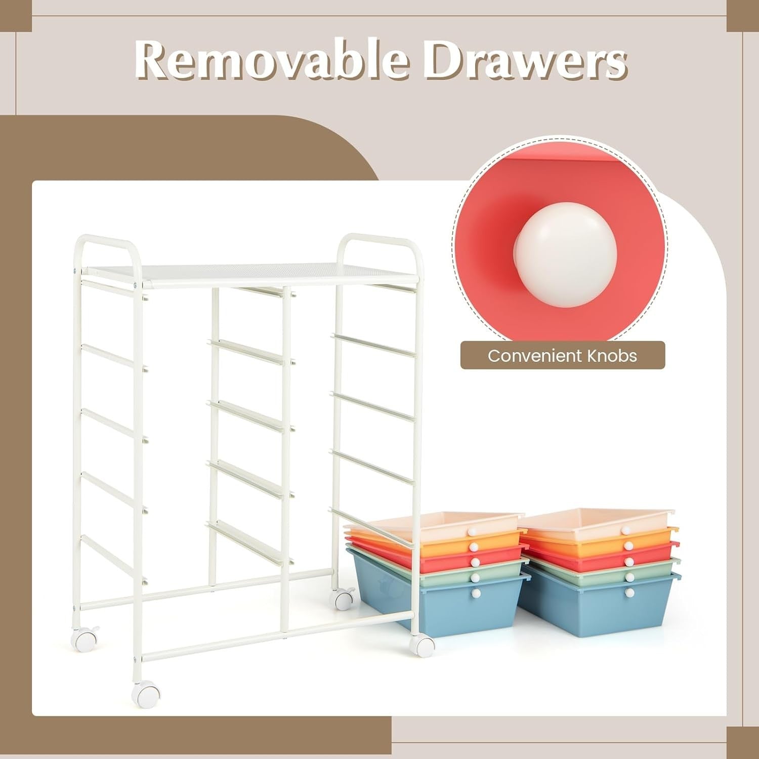 Macaron 10 Drawer Rolling Storage Cart Utility Organizer Trolley Wheels