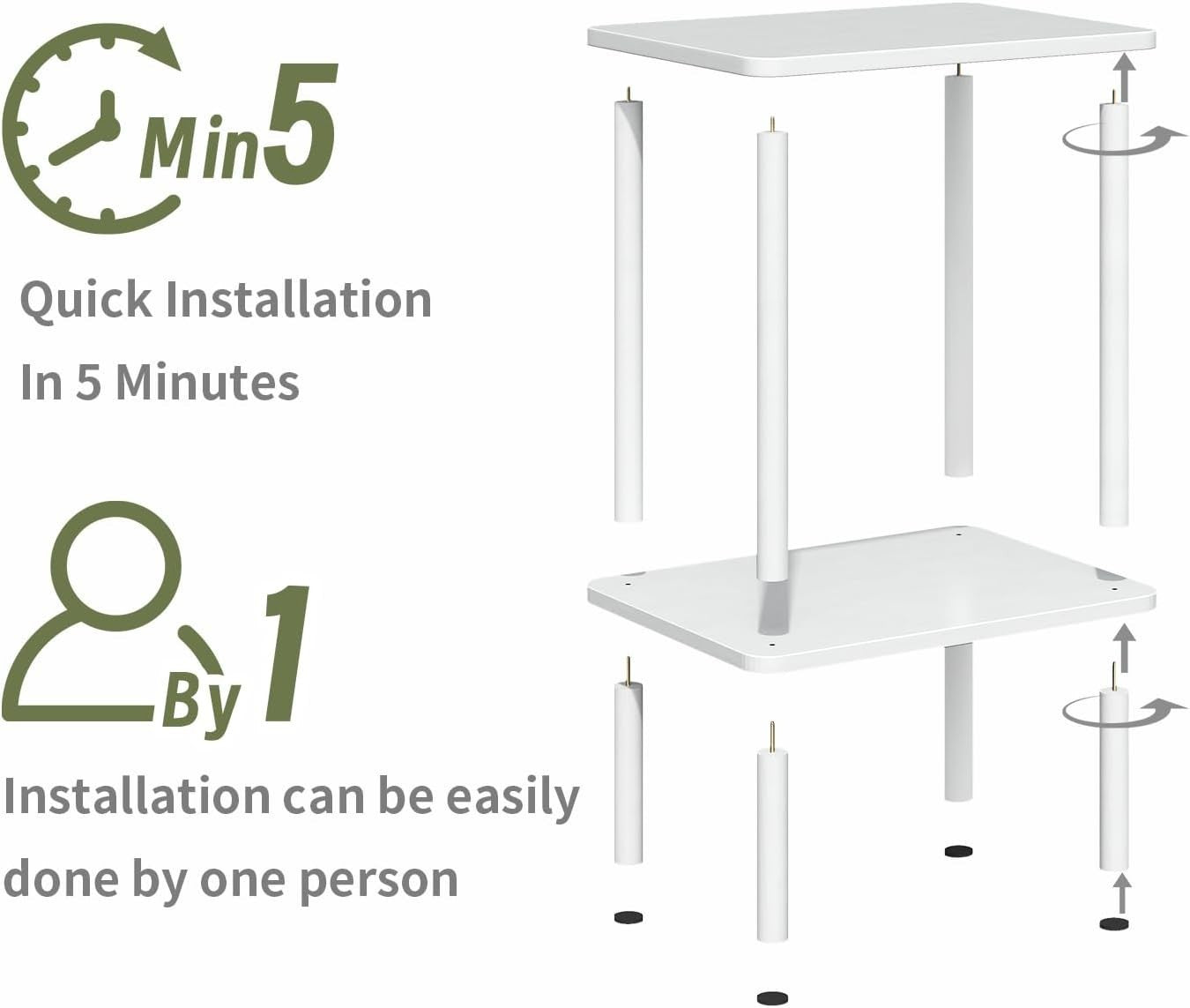 White 2-Tier Narrow Side Table with Shelf – Small Bedside End Table