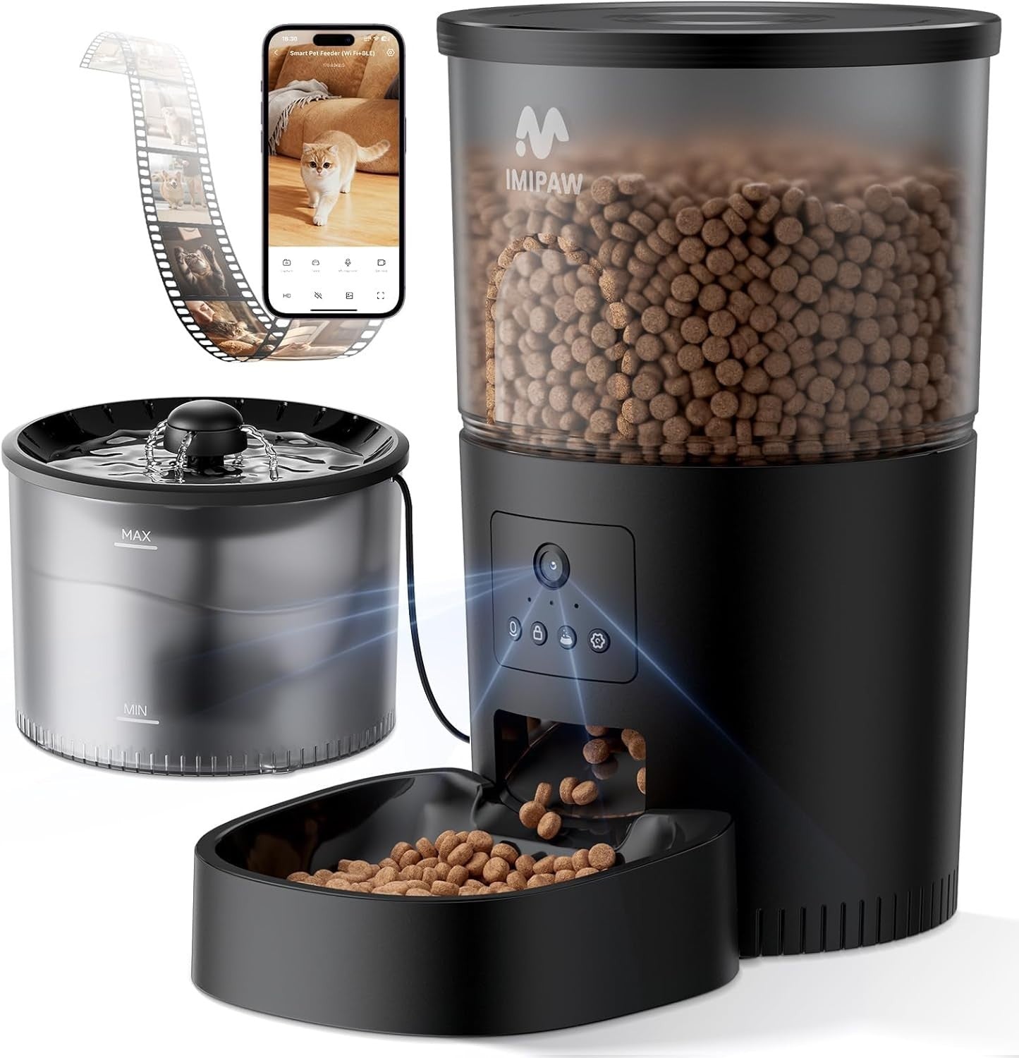 WiFi Automatic Cat Feeder Camera Water Fountain 1080P App Control 3L