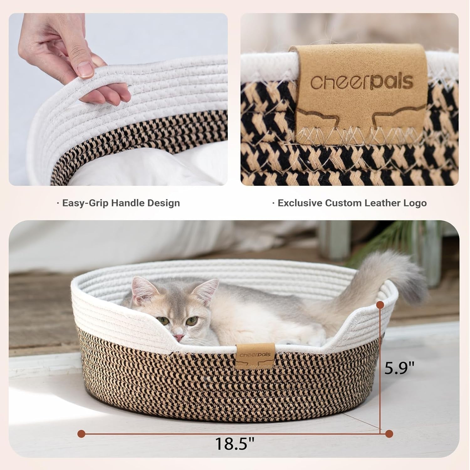 Woven Cotton Rope Cat Basket Bed 47cm Washable Pet Cushion All Season