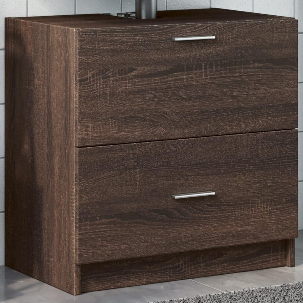 Brown Oak Under Sink Bathroom Cabinet Drawer Storage Unit 59x37x59cm Modern