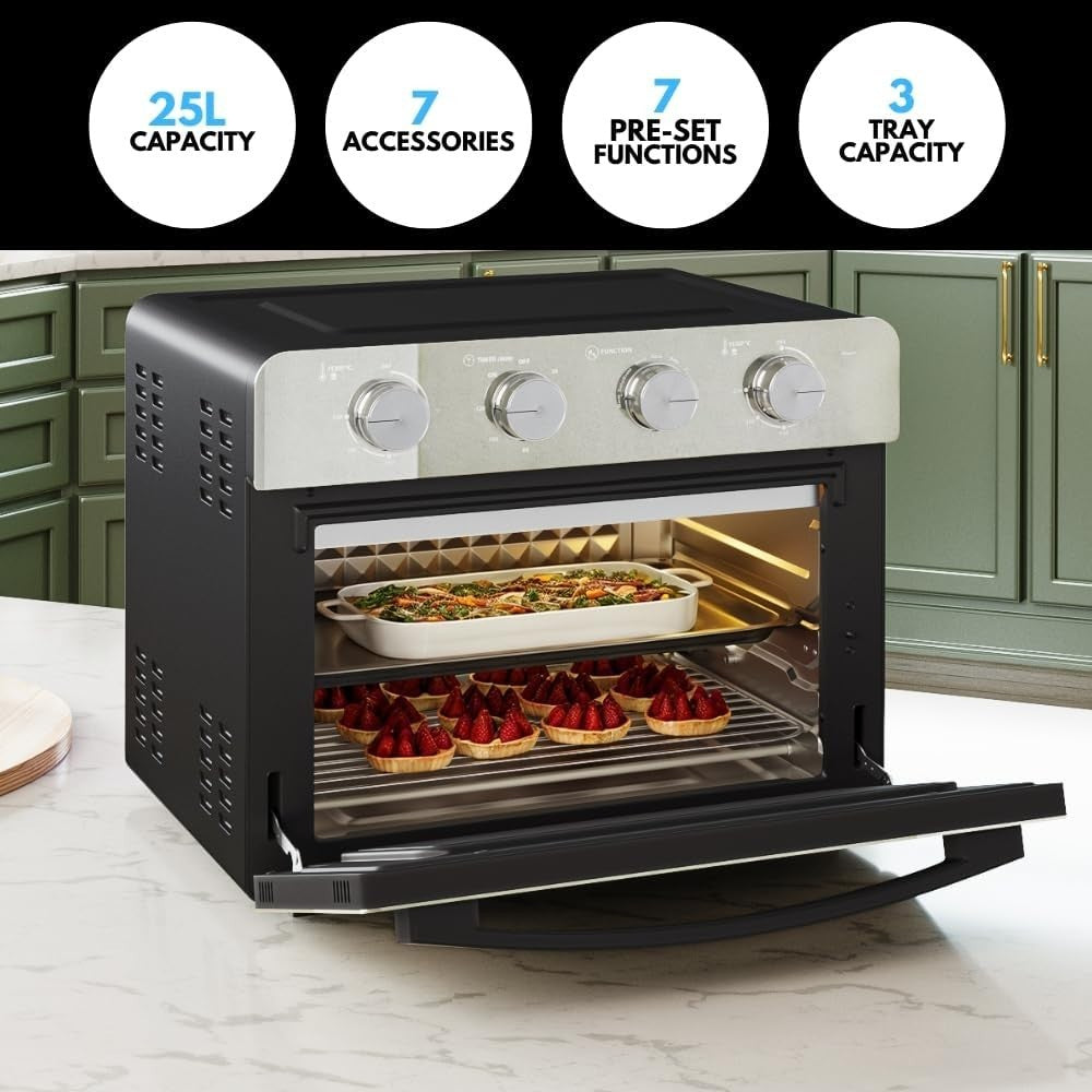 25L Air Fryer Oven Rotisserie Convection Pizza Bake Dehydrate 7 Functions