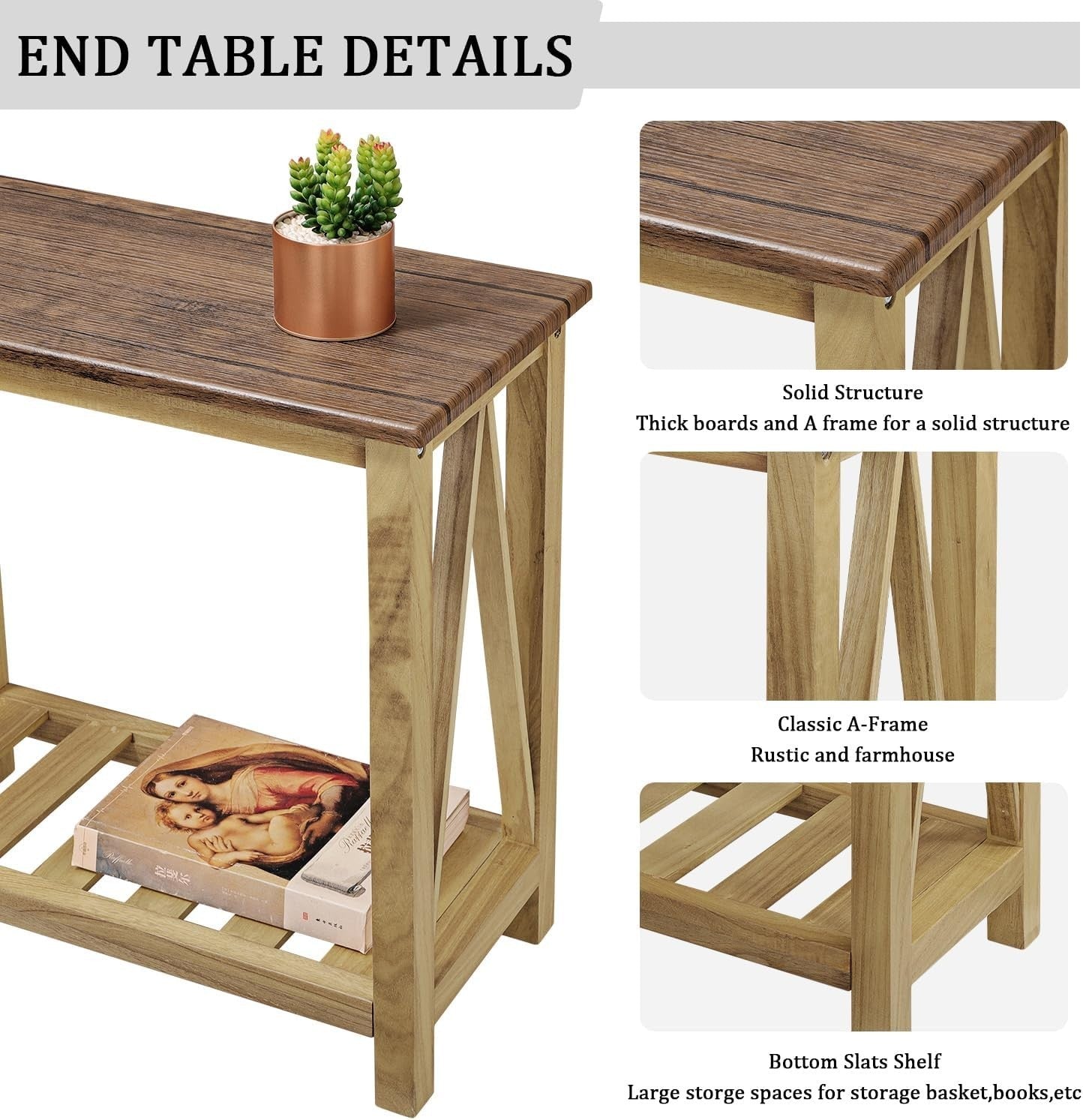 Narrow Wood Side Table with Storage Shelf, Durable Modern Nightstand