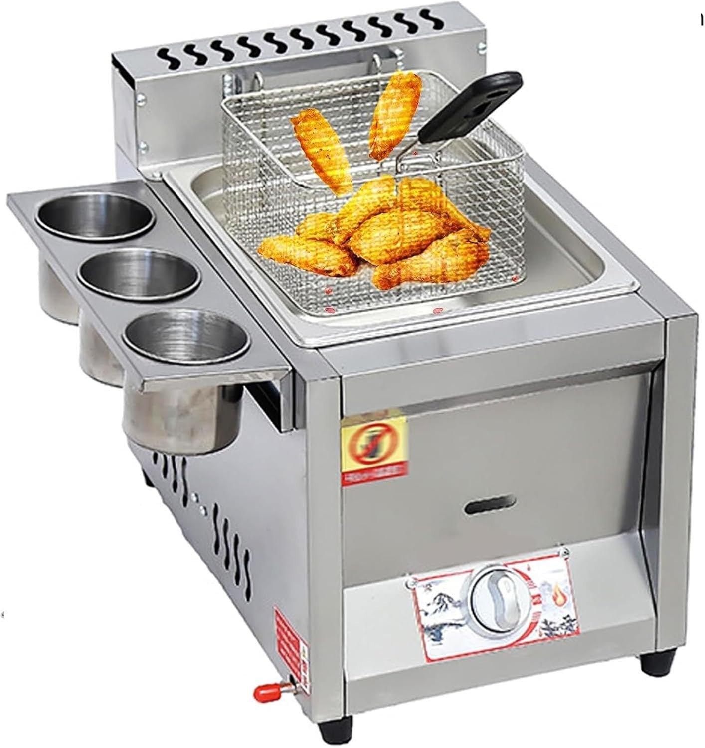 Commercial Gas Deep Fryer Single Tank 18L Stainless Steel Adjustable Heat
