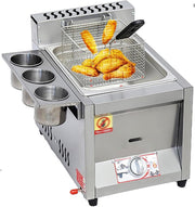 Commercial Gas Deep Fryer Single Tank 18L Stainless Steel Adjustable Heat