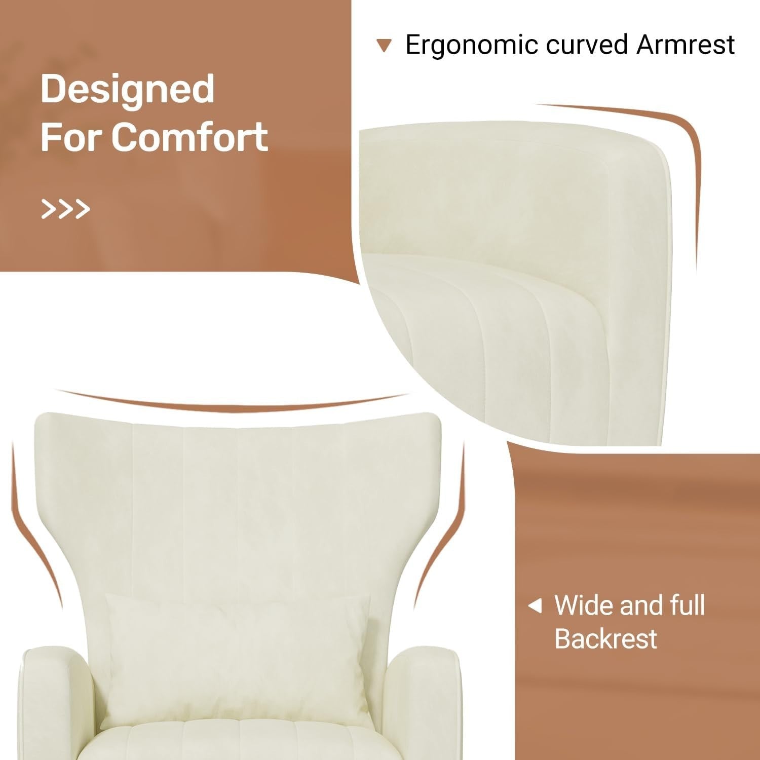 2x Beige Velvet Recliner Armchairs with Cushions & Gold Legs Lounge Set