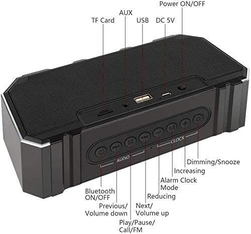 Black Alarm Clock Radio FM Bluetooth USB Speaker LED Display Snooze Timer