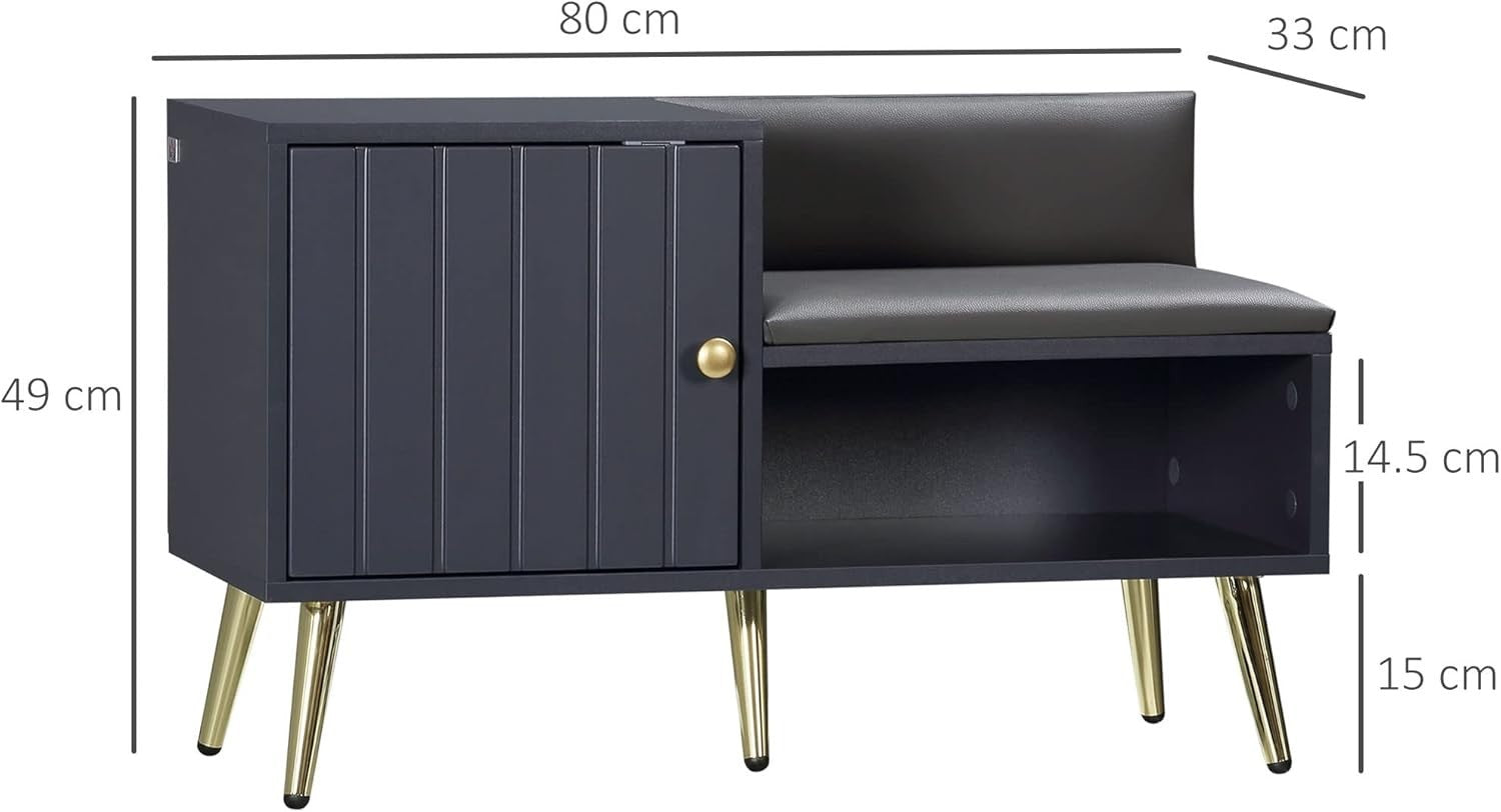 Grey Shoe Storage Bench with Cushion & Side Cabinet – Modern Hallway Seat