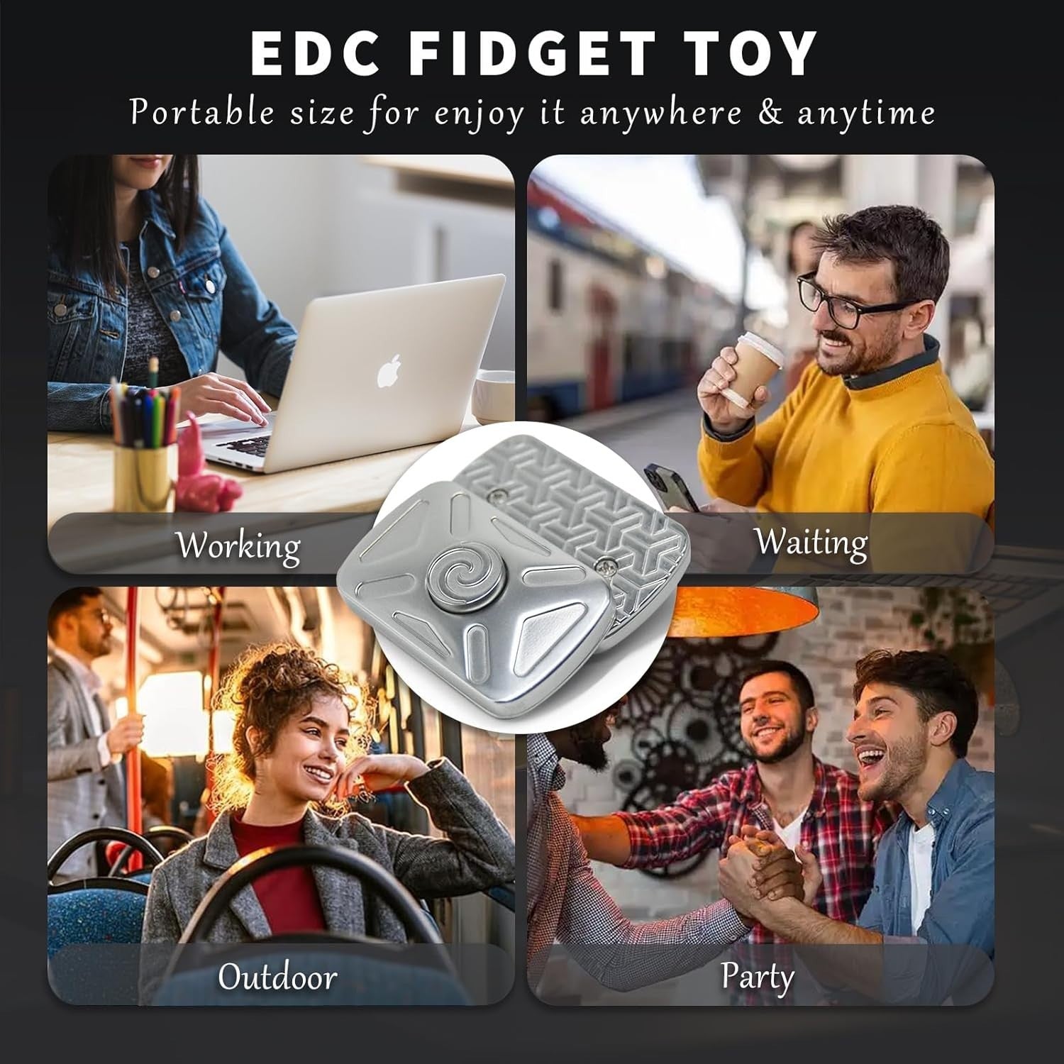 2-in-1 Metal Fidget Slider Spinner Click Stress Relief Pocket EDC Toy