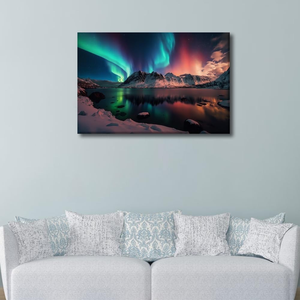 24×36″ Lake & Northern Lights Canvas Wall Art – Aurora Home Decor