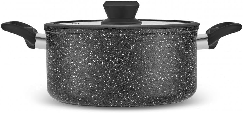 7pcs Black Nebula Granite Non-Stick Induction Cookware Set with Lid PFOA Free