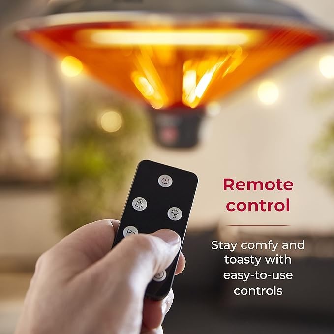 Outdoor Hanging Patio Heater 1500W Remote Control LED Light Waterproof