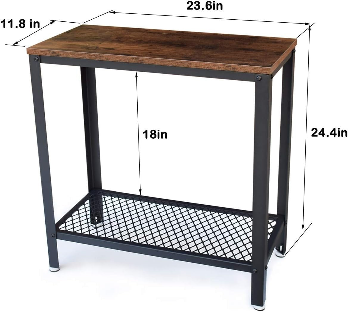 Rustic Narrow Hallway Console Table with Shelf – Slim Metal Frame, 2-Tier