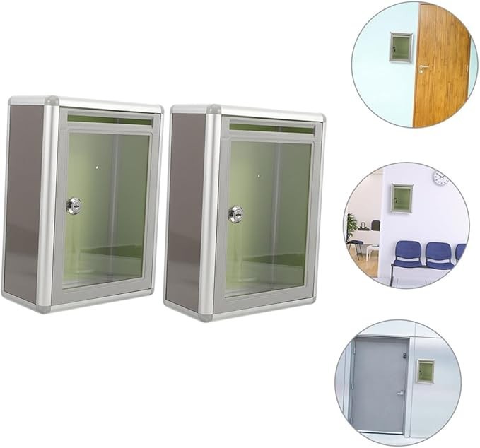 Grey Metal Locking Mailbox Set Wall Mount Drop Safe for Fundraising & Complaints