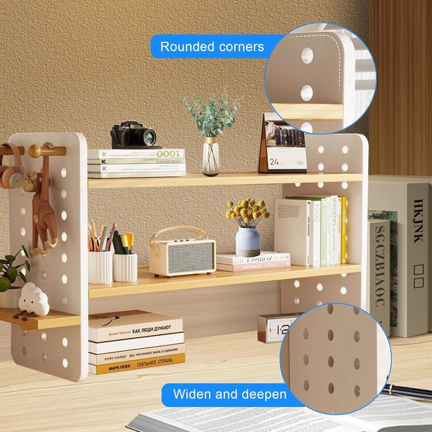 5-Shelf Adjustable Wooden Desktop Bookcase Modern Tabletop Organizer 40cm