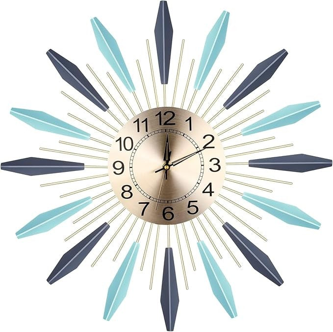 Large 20.5" Sunburst Wall Clock Modern Silent Metal Scandinavian Home Decor