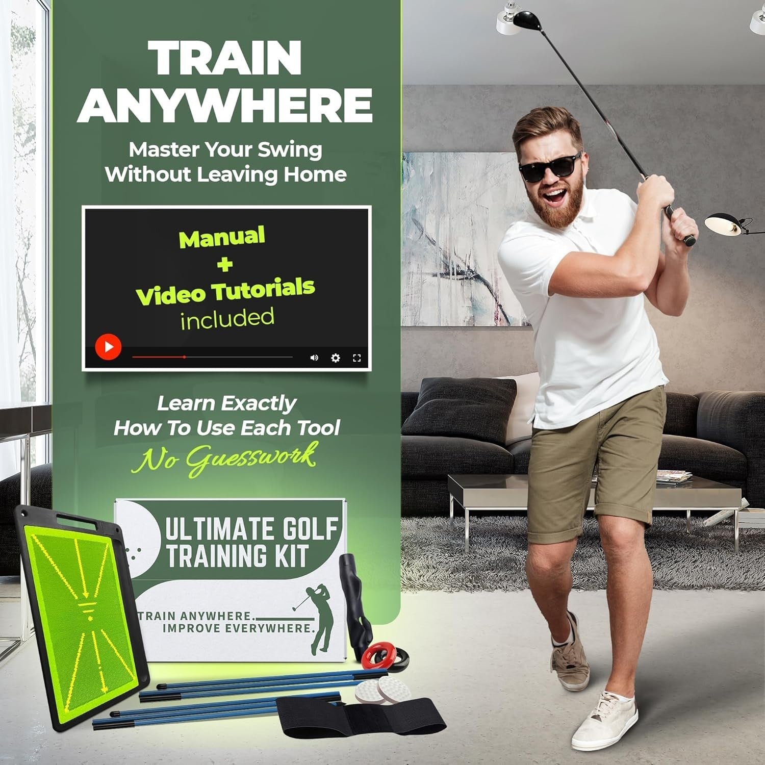 6 in 1 Golf Swing Trainer Divot Board Grip Trainer Alignment Set