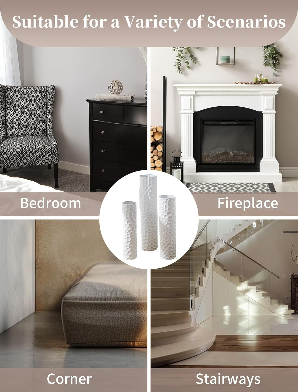 Tall White Metal Floor Vase Set Large Modern Pampas Grass Decor 3pcs