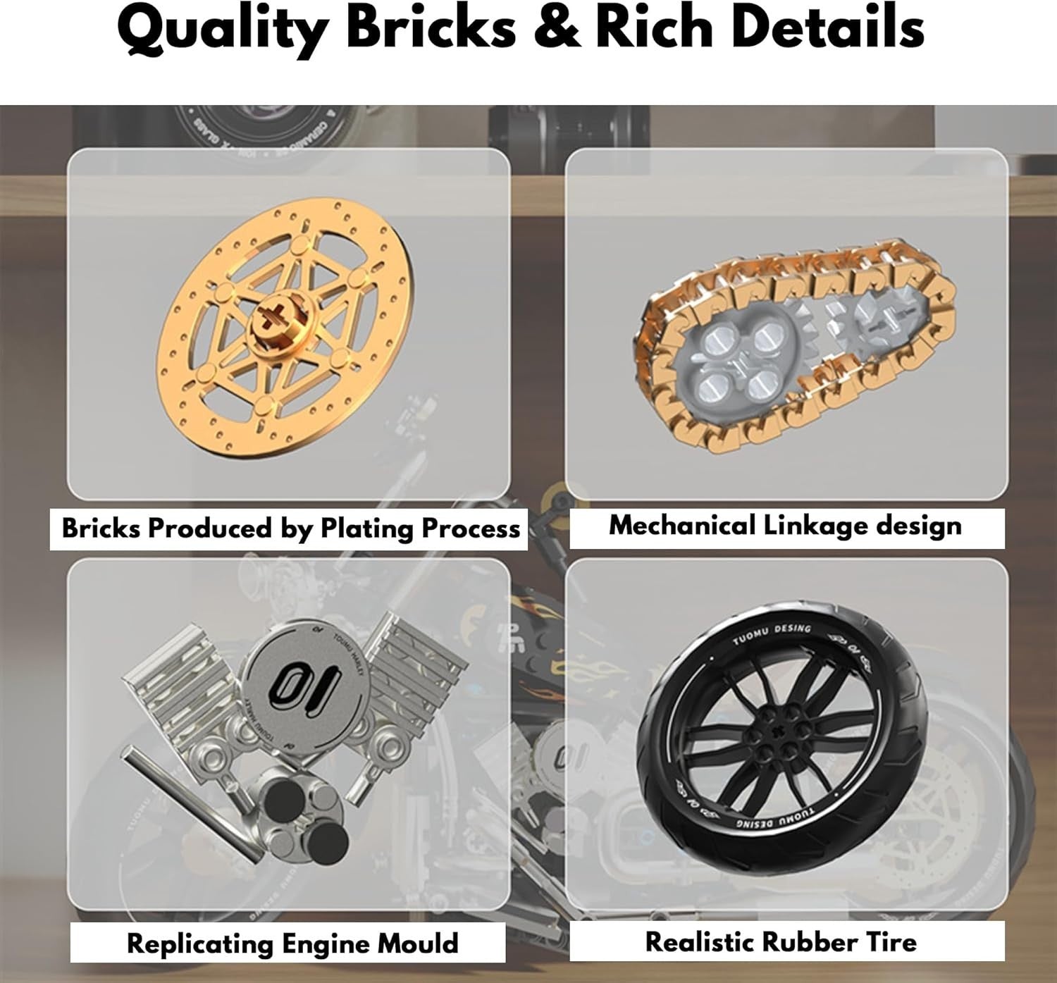 445 PCS Vintage Motorcycle Building Blocks Kit – Detailed DIY Model Set
