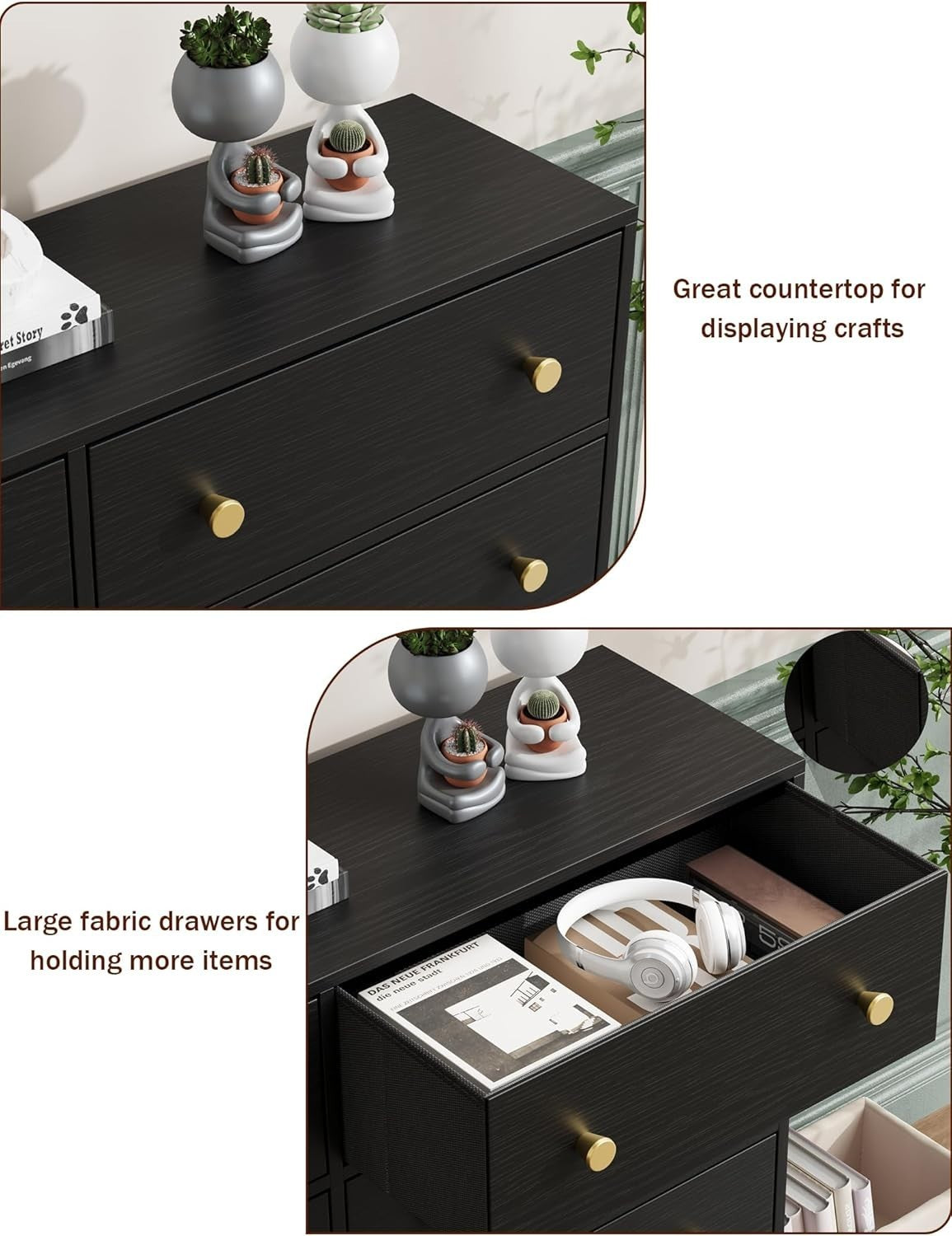 8 Drawer Black Chest Gold Handles Modern Storage Unit Bedroom Hallway