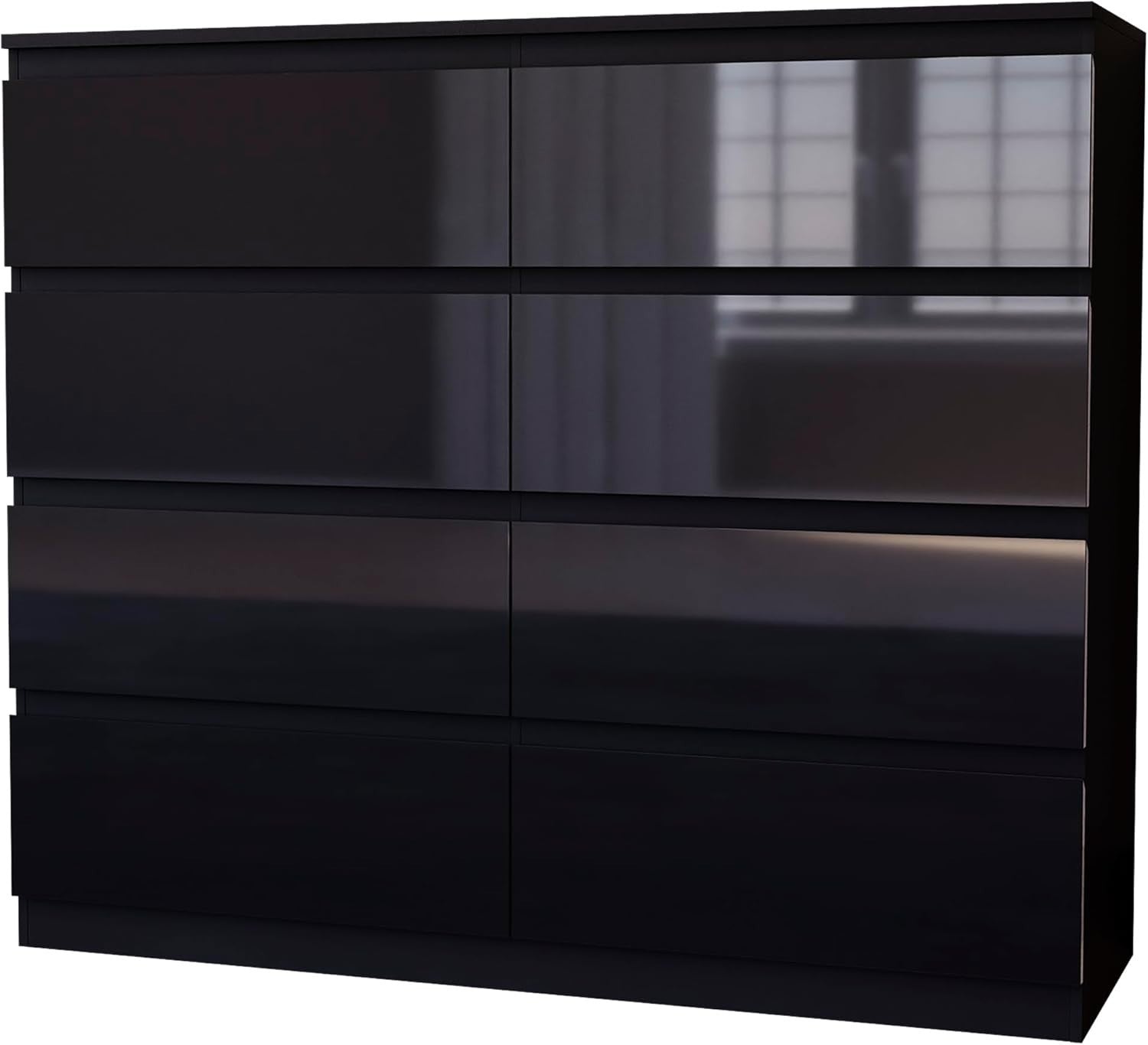 Black High Gloss 8 Drawer Chest Modern Storage Cabinet Bedroom Organizer