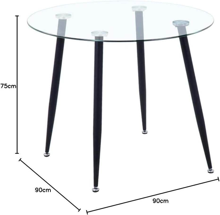 Round Black Glass Dining Table 90x90x75cm Chrome Legs Modern Kitchen