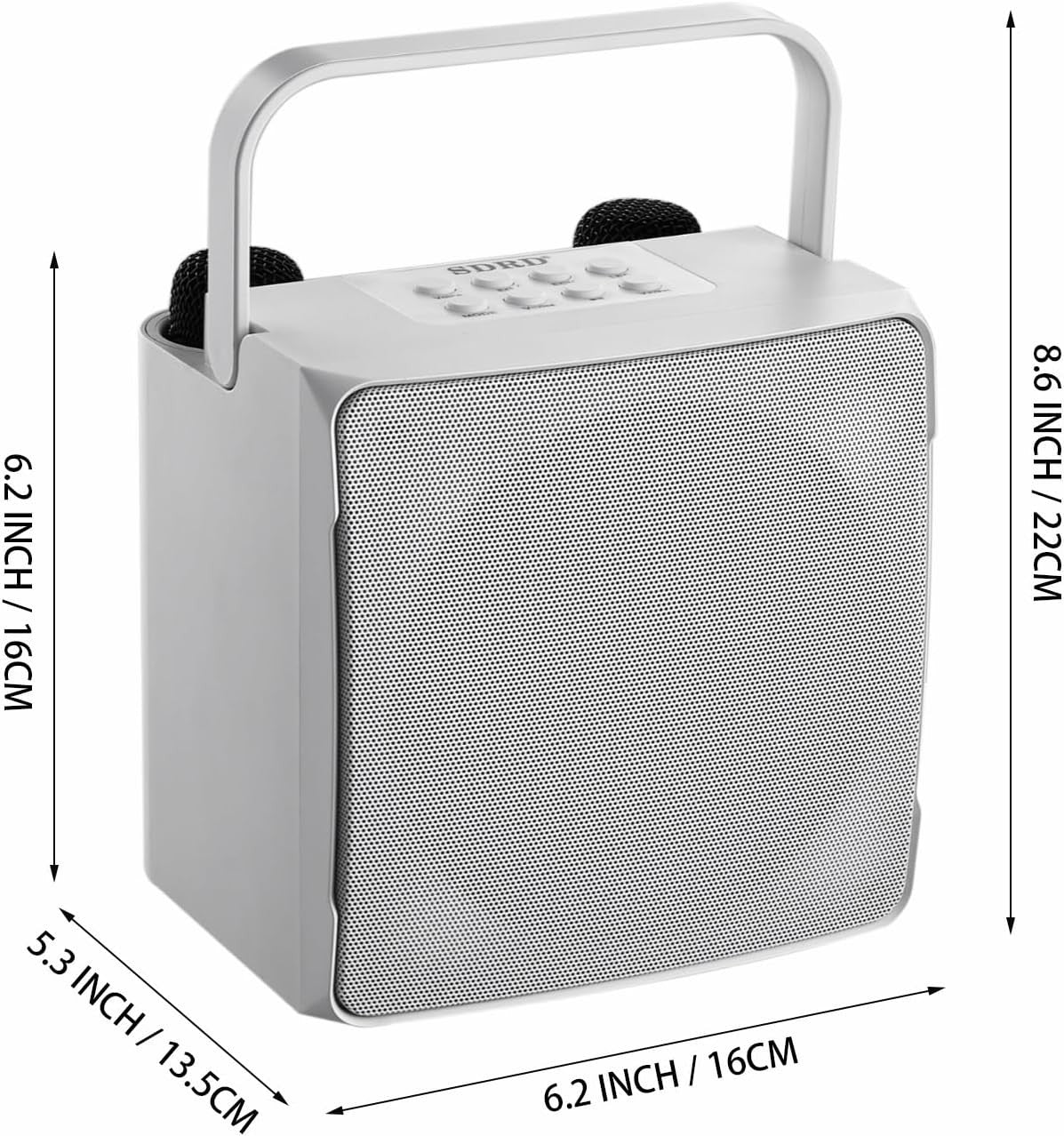 Bluetooth Karaoke Machine 2 Wireless Mics LED Lights White 16x13.5x22cm