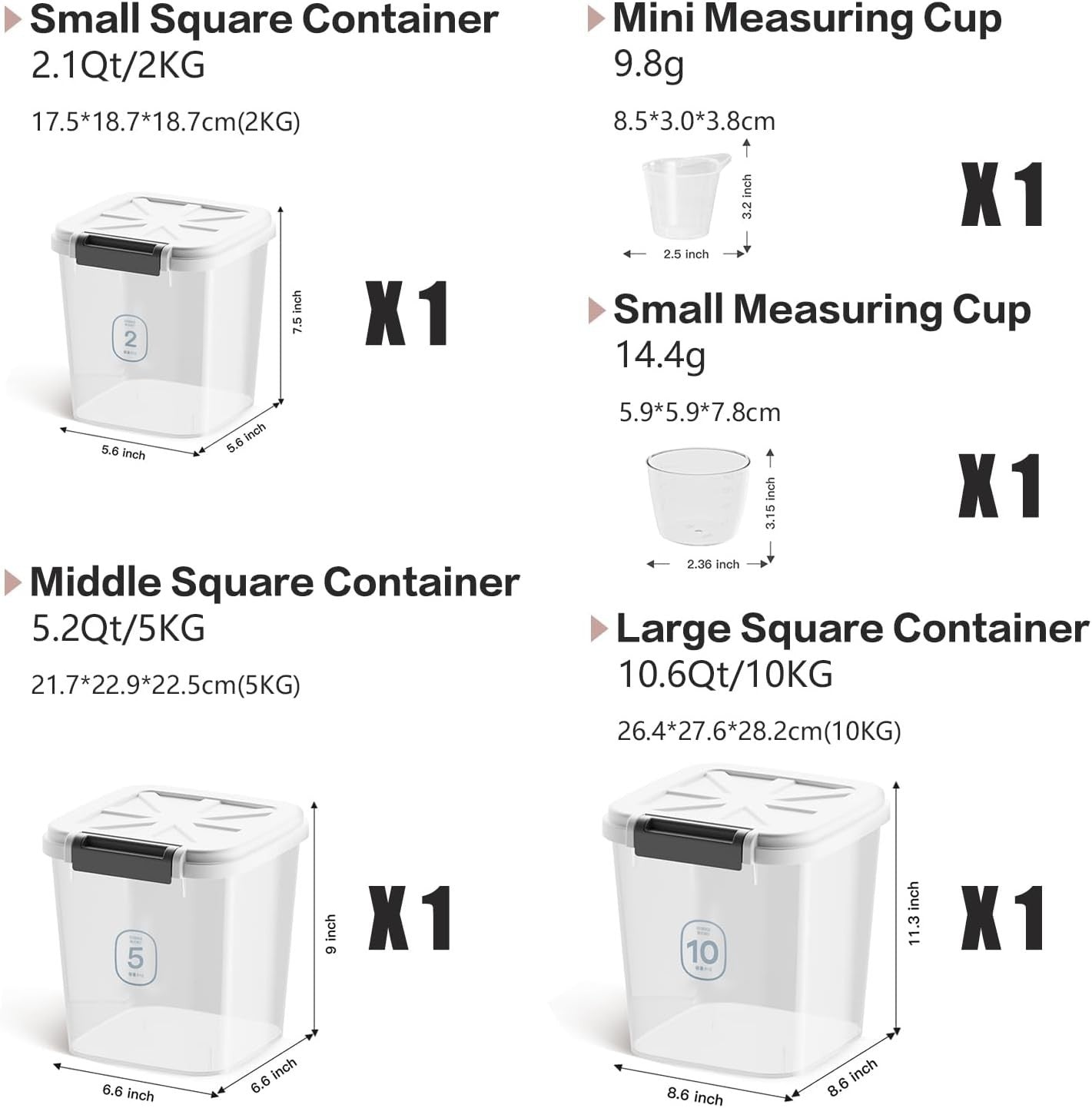 10LBS Flour Container Airtight Rice Dispenser w Cup