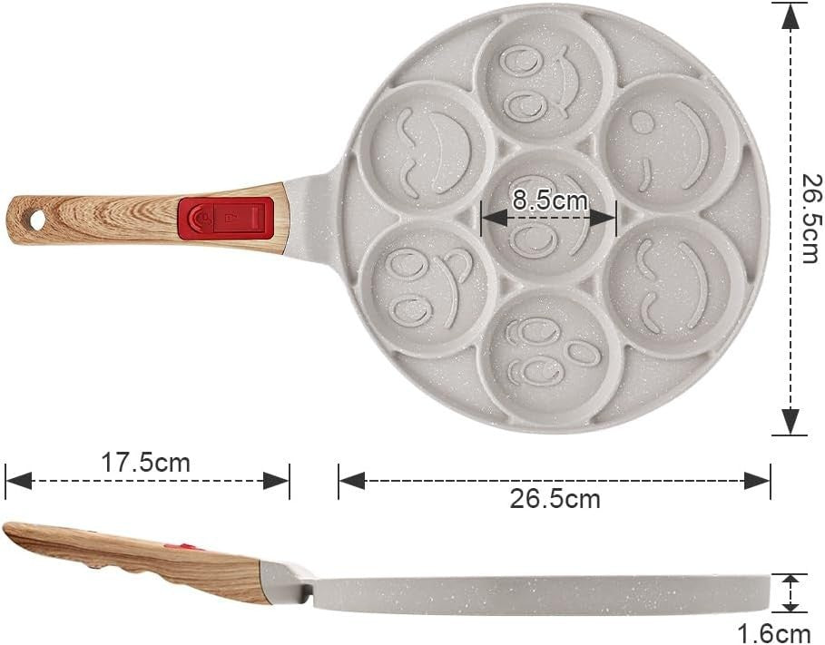 7-Hole Mini Pancake Pan Non-Stick Crepe Mold w/ Detachable Handle White