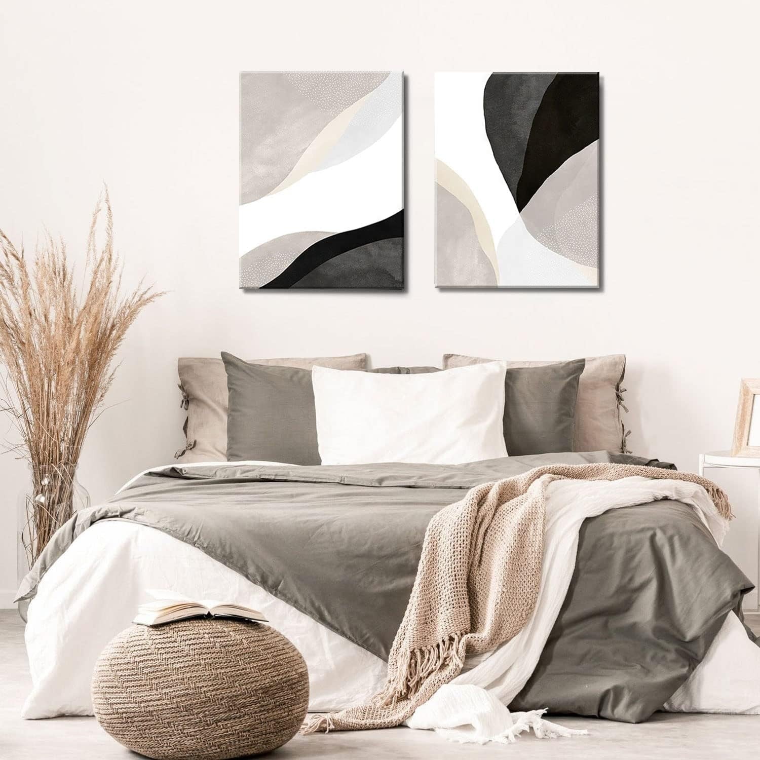 Boho Abstract Canvas Wall Art Set of 2 Framed 16x24