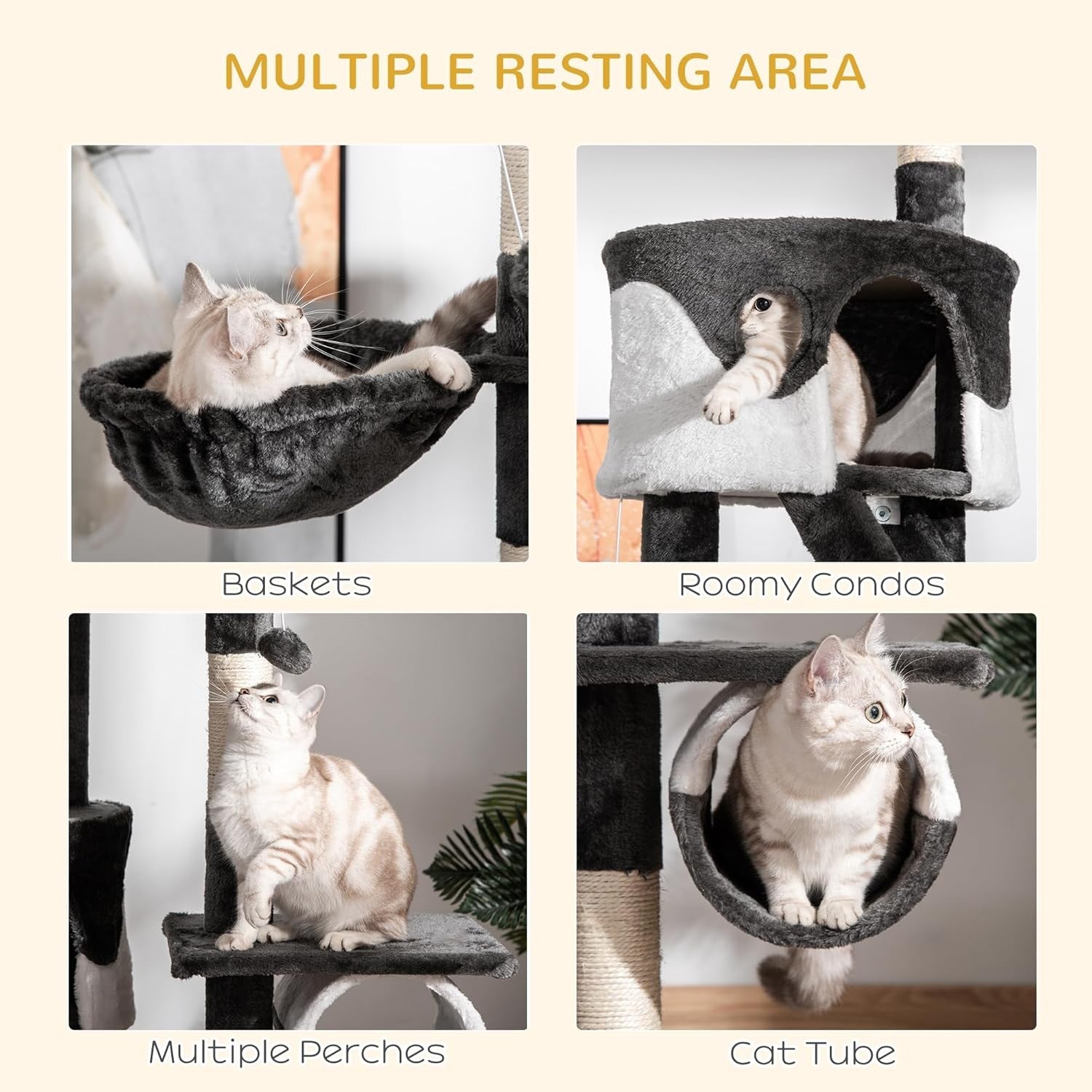 Floor to Ceiling Cat Tree 260cm Adjustable Tower with Hammocks Scratching Posts