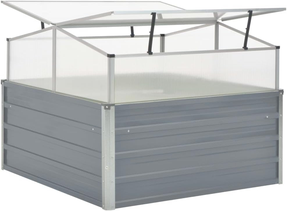 Outdoor Grey Raised Garden Greenhouse with Galvanised Steel Frame 100x100x77cm