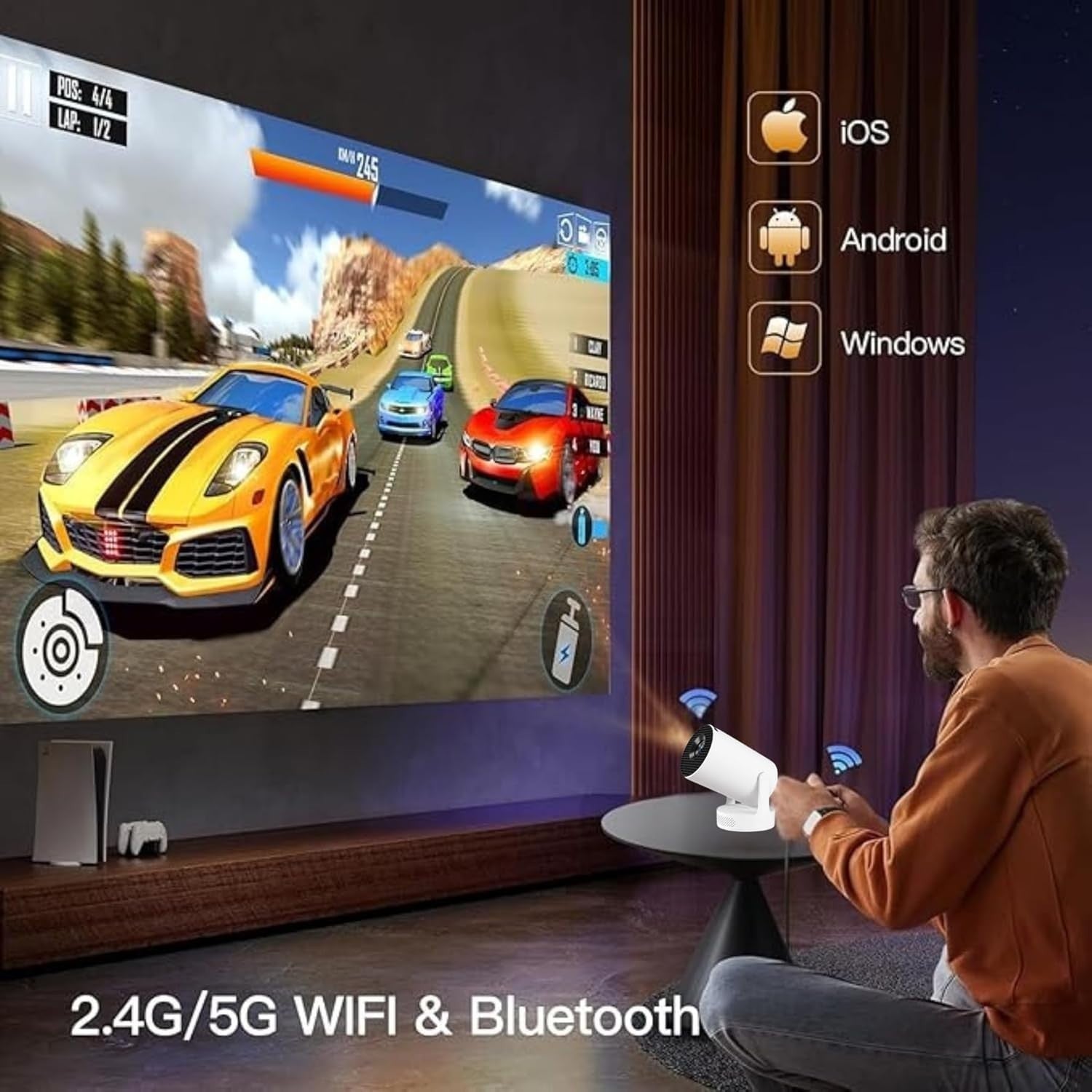 Android Smart Mini Projector WiFi Bluetooth 1080P 4K Support 12000L