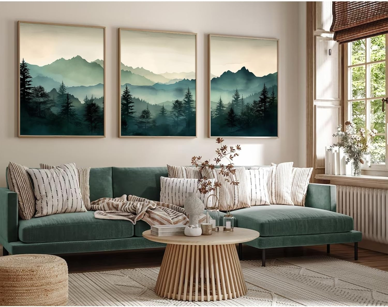 Sage Green Mountain Wall Art Set 3 16x24in Canvas