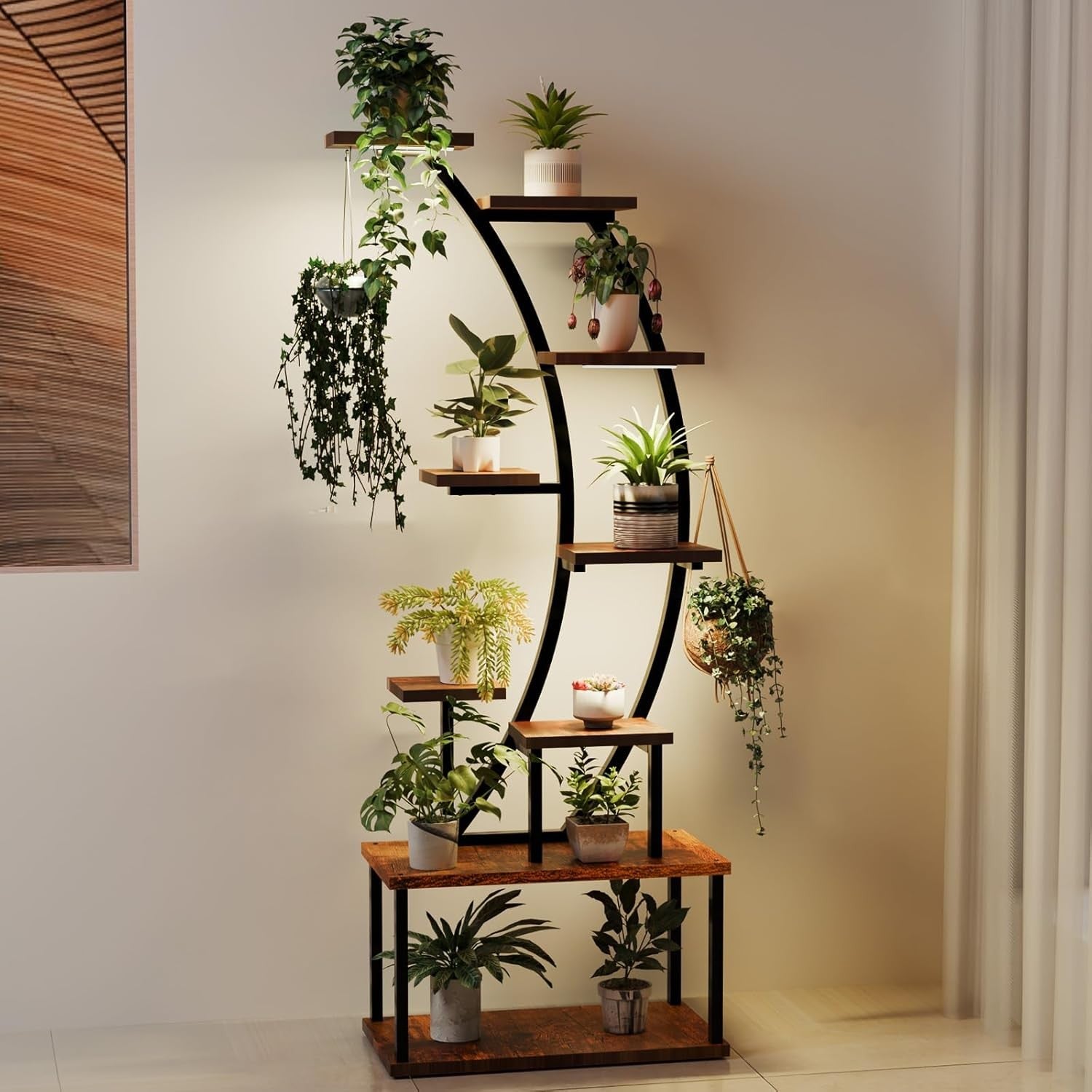 Keyzone Plant Stand Indoor with Grow Lights, 9 Tiered Plant Shelf Indoor for Pla