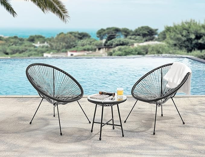 3pc Outdoor Rattan Bistro Set 2 Chairs + Glass Table Garden Patio