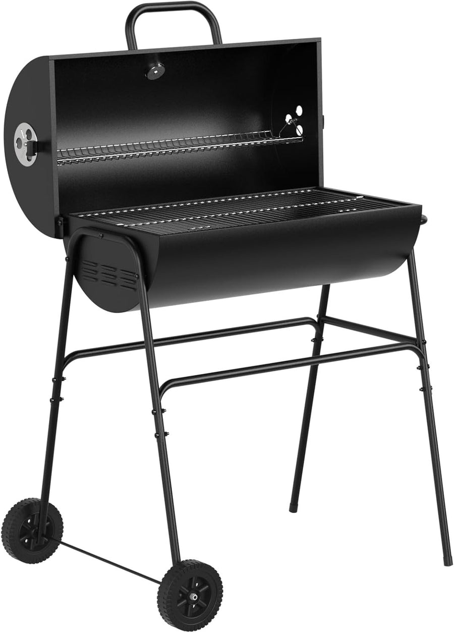 XL Barrel Charcoal BBQ Grill | Large Outdoor Smoker | Built-In Thermometer