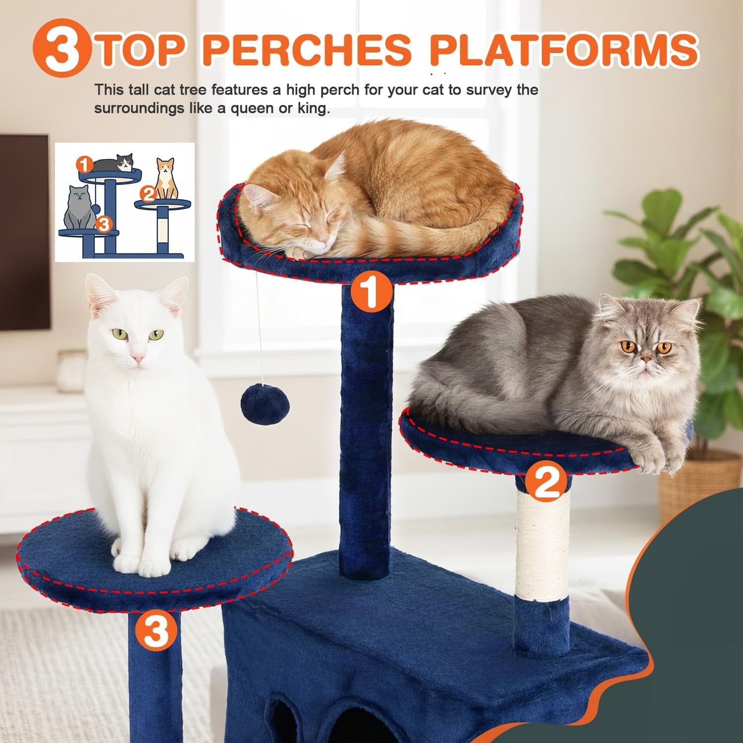 Navy Blue Multi Level Cat Tree Tower 139cm with Condo Scratching Posts Play Cent