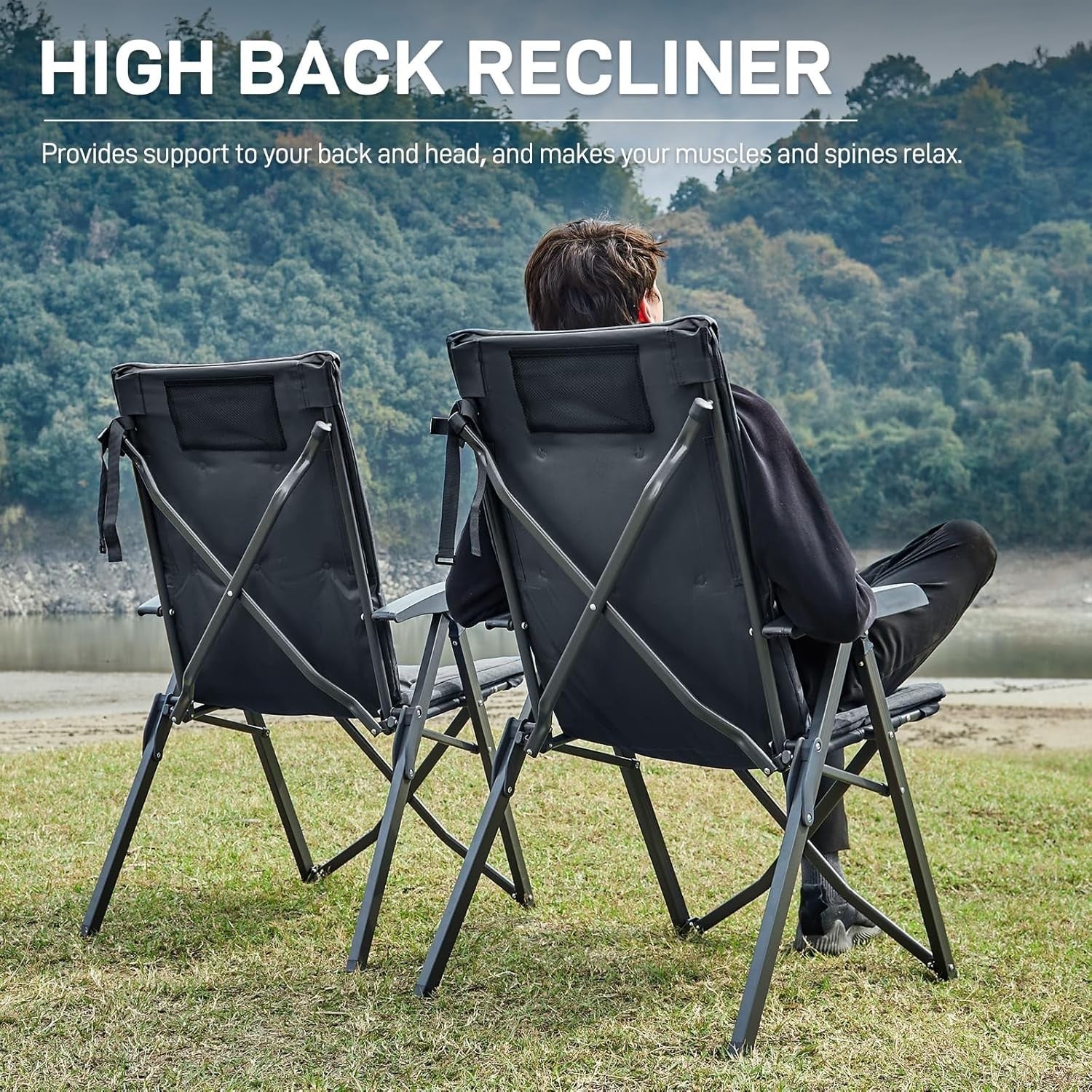 Heavy Duty Folding Camping Chairs 2 Pack | Comfortable High Back Design