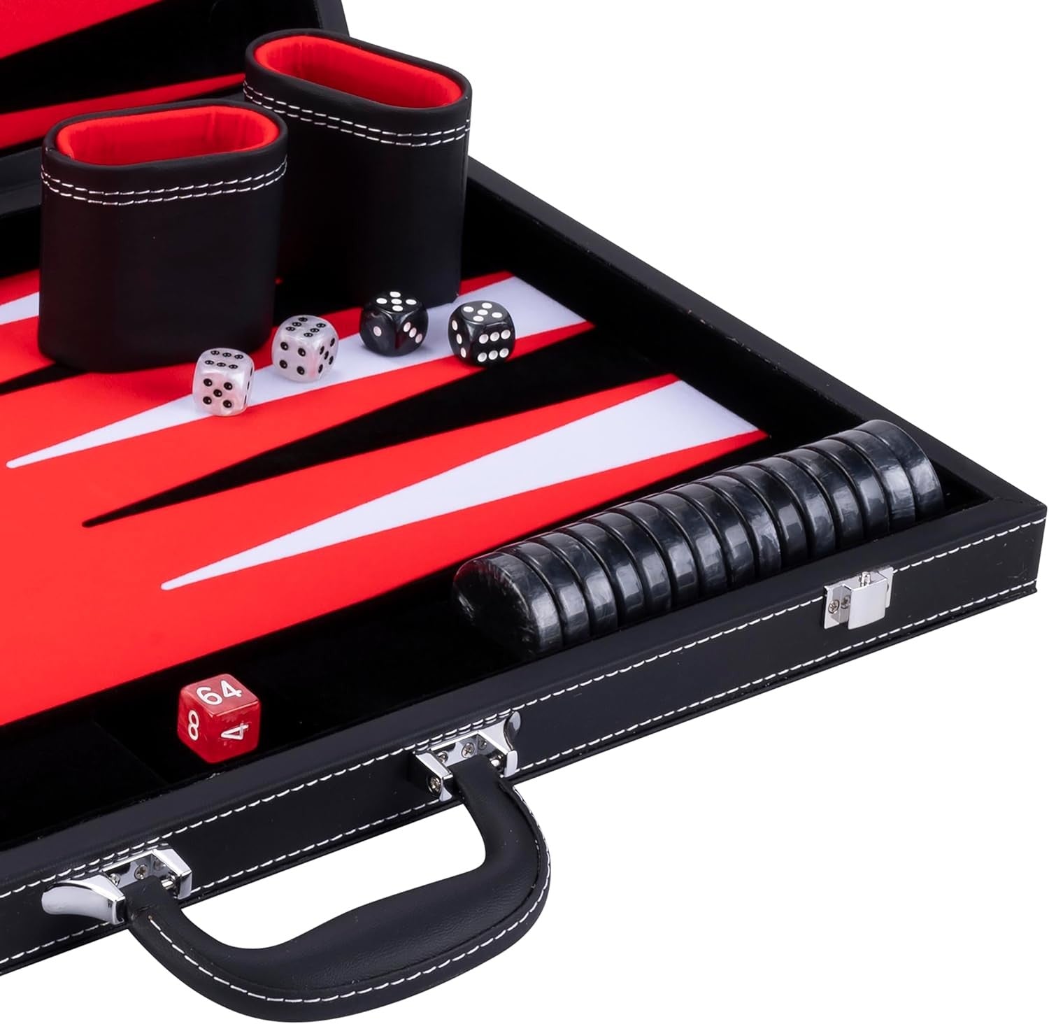 21 Inch Deluxe Backgammon Set Faux Leather Case Felt Interior Dice Cups