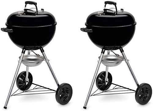 Charcoal BBQ Grill Set of 2 with Lid Thermometer & Wheels