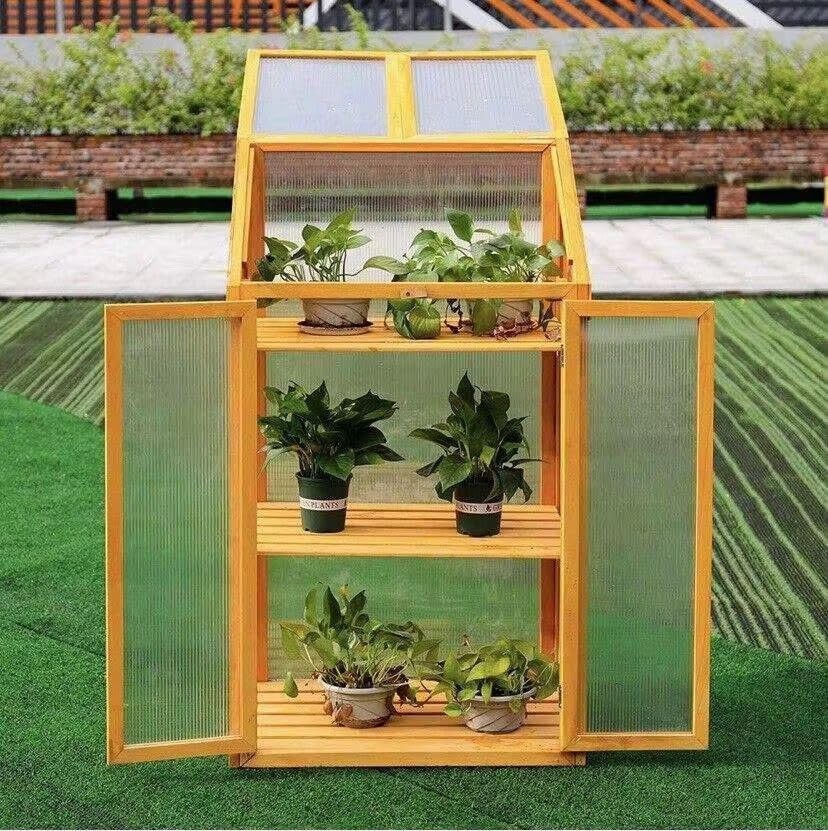 Premium Wooden Mini Greenhouse 3-Tier Cold Frame UV-Proof Adjustable Roof
