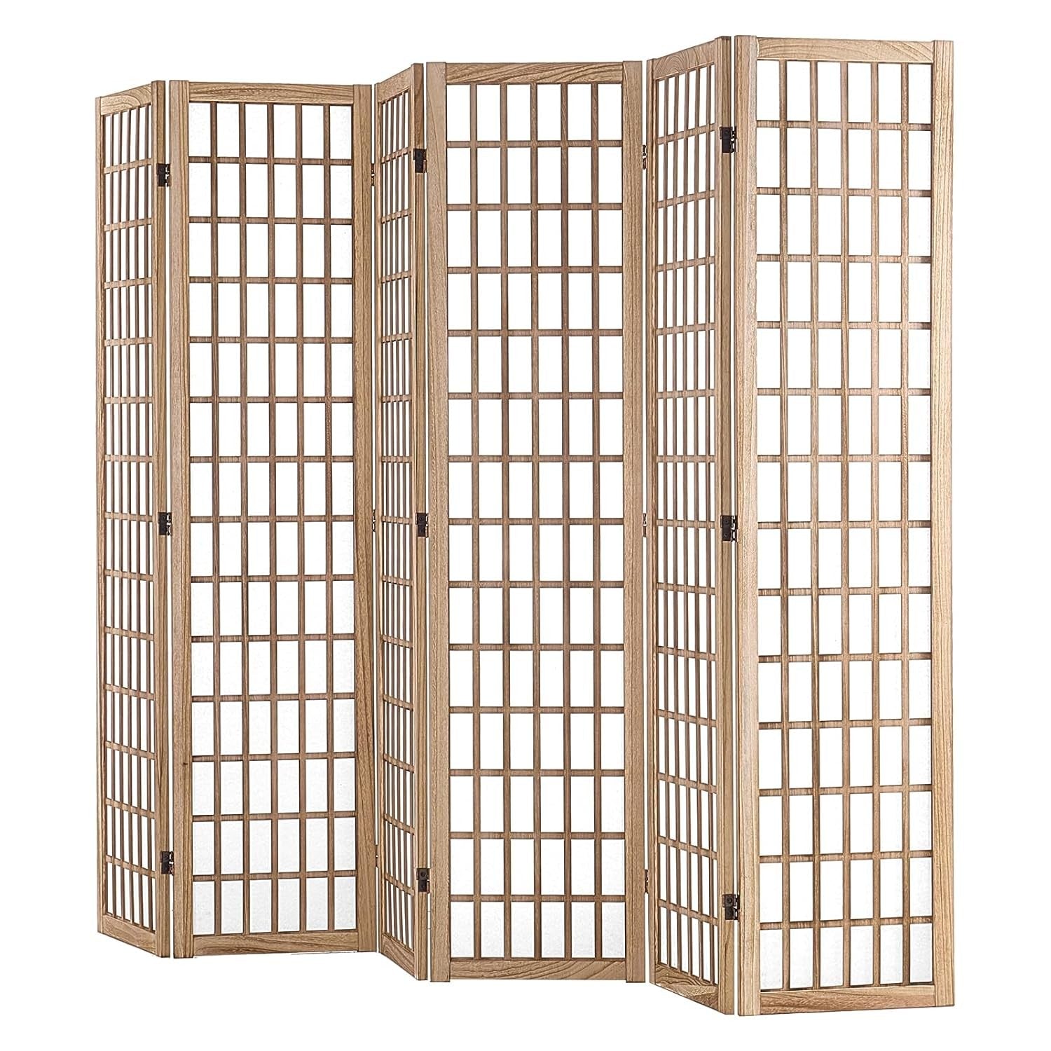 6 Panel Japanese Folding Room Divider Wood Privacy Screen 240x170cm Natural
