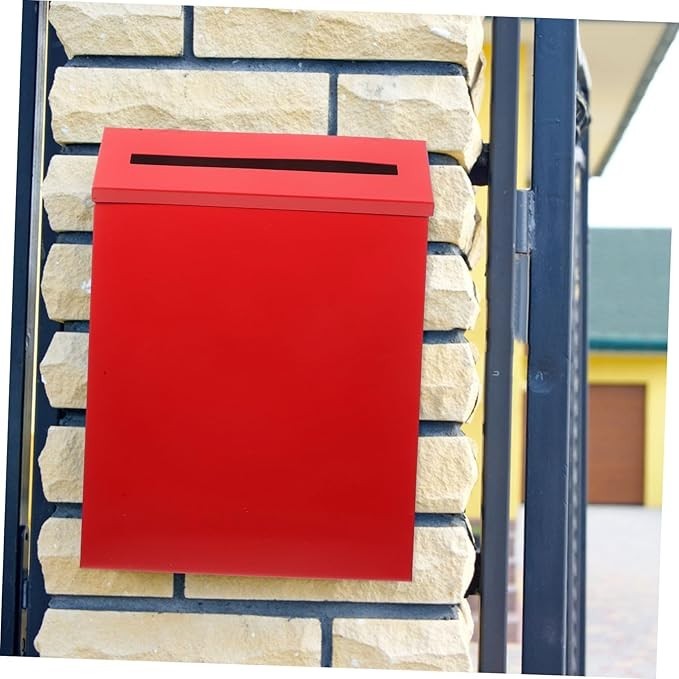 Vintage Wall Mounted Mailbox Red Metal Post Box Easy Install Large Capacity