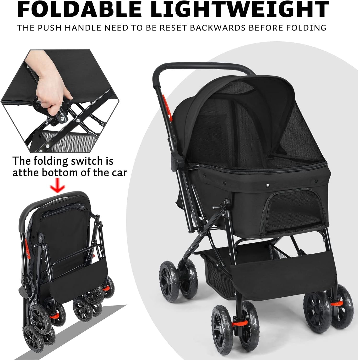 Pet Stroller for Medium Dogs up to 20kg Foldable 4 Wheel Dog Cat Pram
