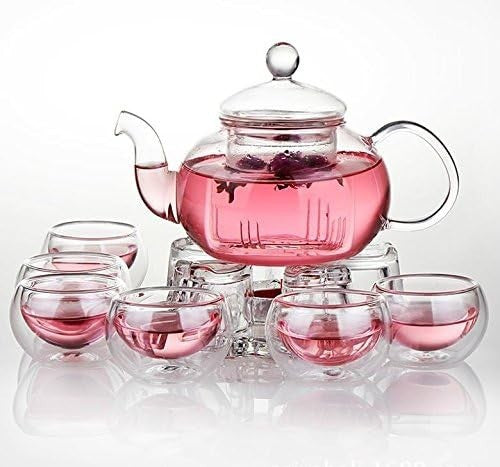 11Pc Glass Tea Set Teapot Warmer 6 Cups Infuser 27oz Gift Set