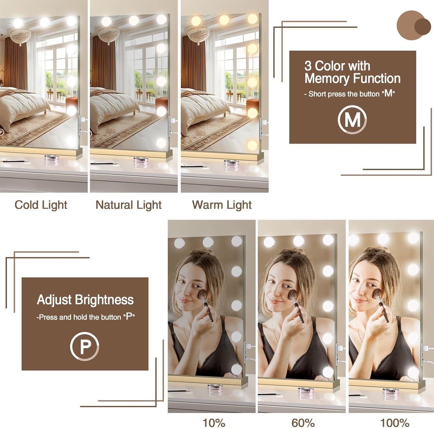 LED Vanity Makeup Mirror with Lights, USB Port & Smart Touch, 58x48cm