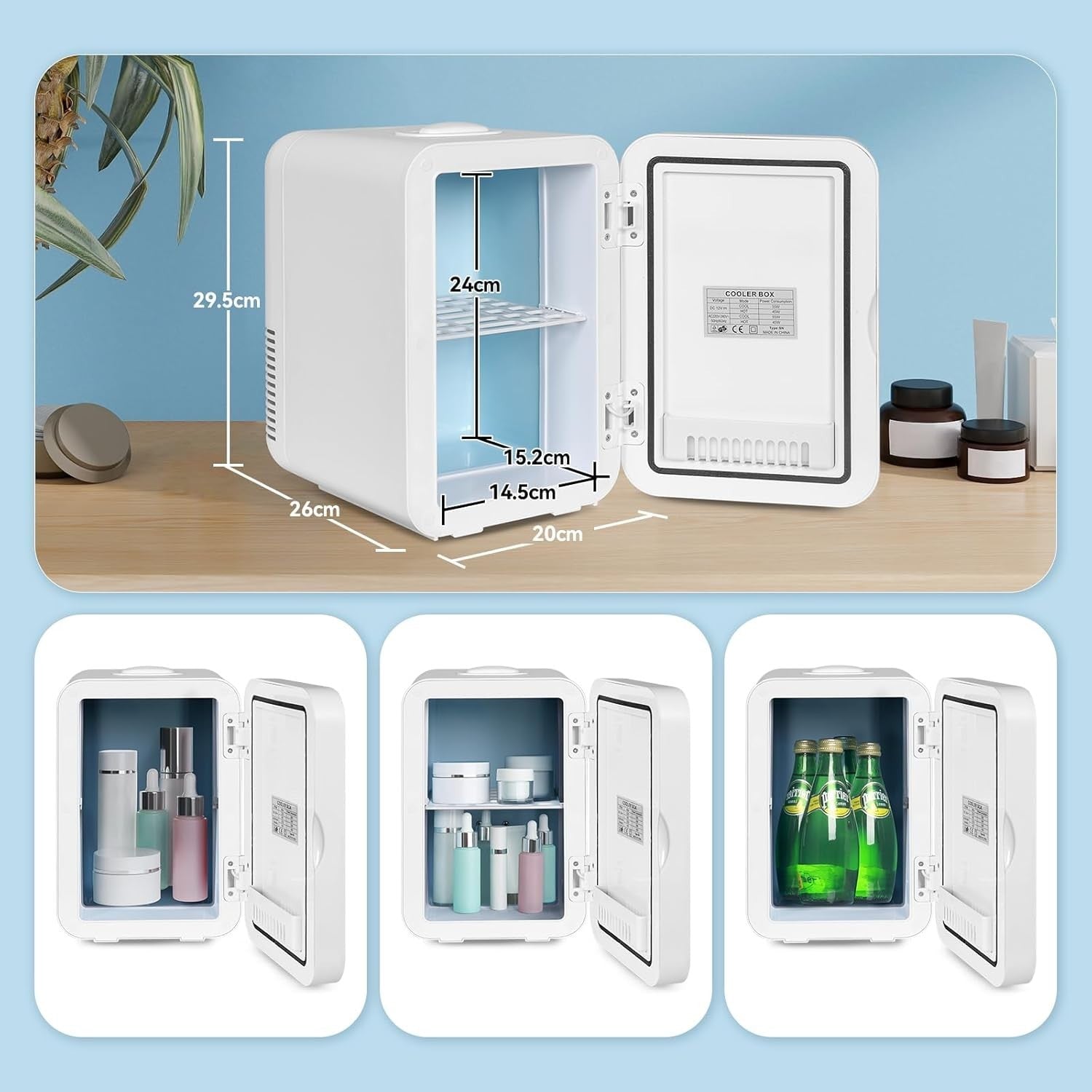 Portable Mini Skincare Fridge 8L LED Mirror AC/DC Bedroom Car Cooler